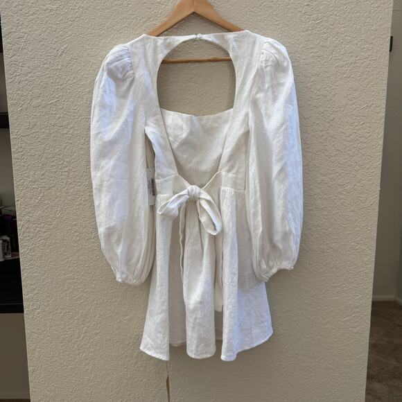 NEW Reformation $248 Brodie Puff Sleeve White Linen Open Back Mini Dress - Picture 5 of 8